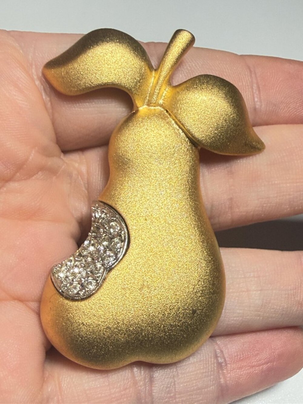 TONA Pear Brooch Rhinestone Bite Gold Tone Vintage 2.5 inches